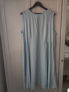 Xiaolizi Light Blue Cotton Linen Dress L